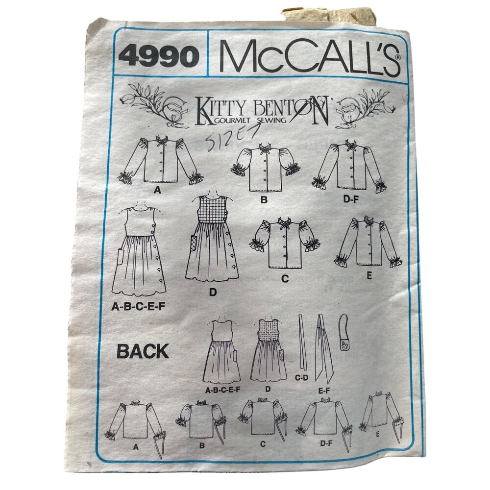 Vintage McCalls 4990 Kitty Benton Sewing Pattern Size 7 Girls Dresses Tops UNCUT